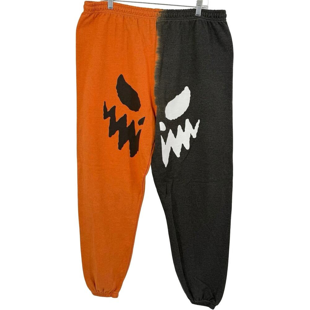 Men's Orange Black Pumpkin Jack-O-Lantern Halloween Fleece Joggers Sweatpants XL